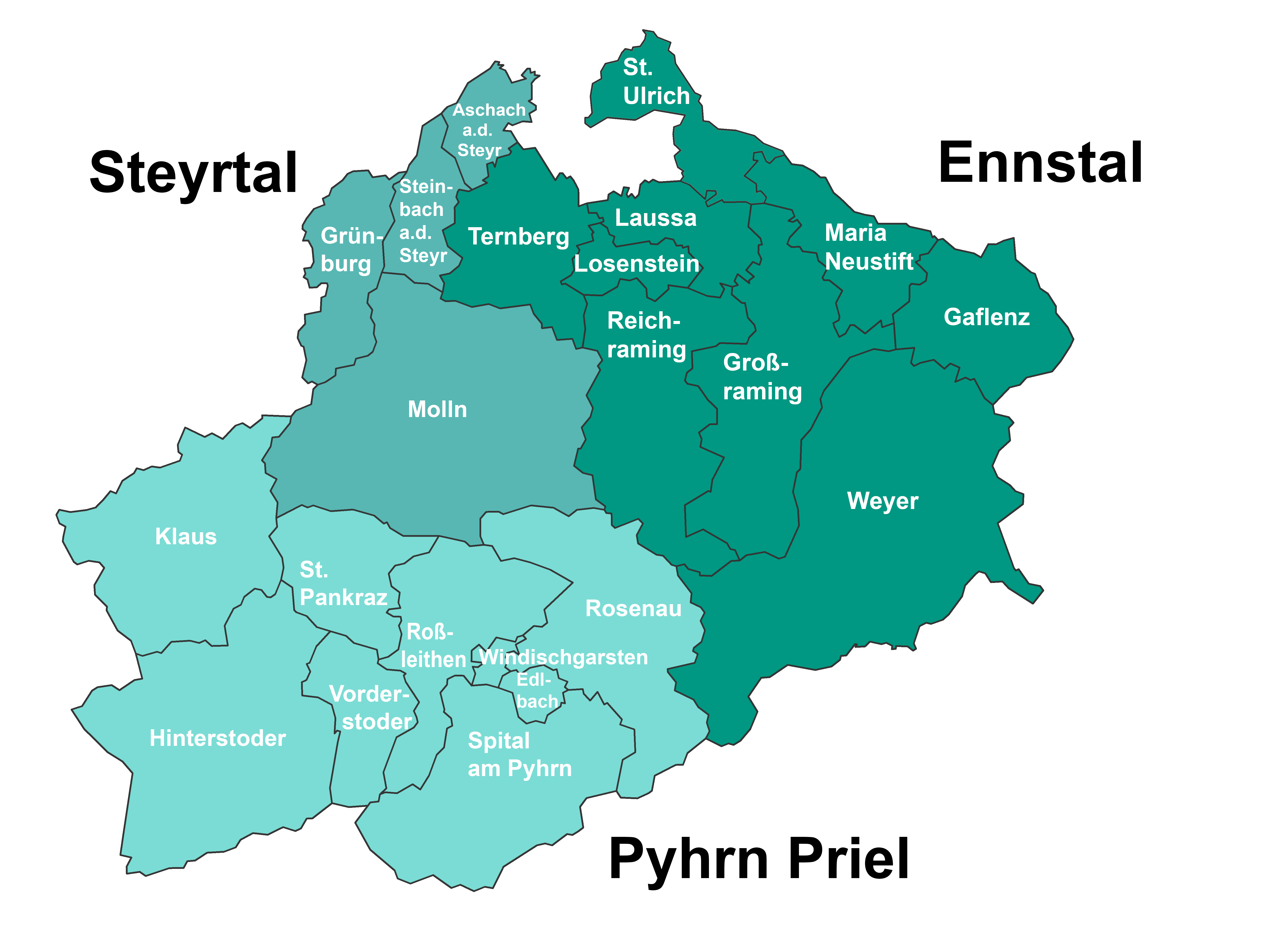 Gemeinden der Nationalpark Kalkalpen Region. Quelle: Verein Leader-Region Nationalpark Oö. Kalkalpen